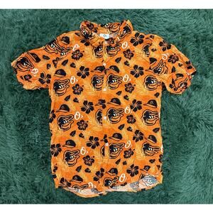 O's Baltimore Orioles MLB Men's M Hawaiian Button-Up Shirt Orange Black Fan